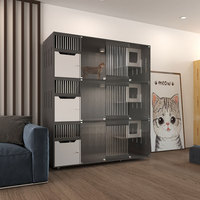 Villa pour chat de luxe de grande taille en bois massif et en verre avec fermeture à bouton, design respirant, personnalisable, maison pour animaux de compagnie d'intérieur