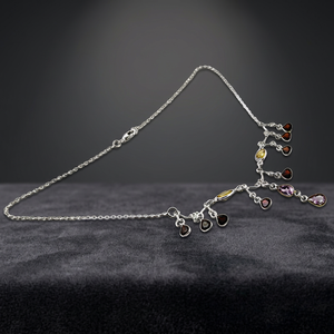 Exquisito Collar Lariat de Plata de Ley 925 con Incrustaciones de Piedras Preciosas, Joyería de Diseño con Amatista y Perlas para Boda - Product Image 3