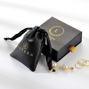 New Arrival Custom PU Leather Drawstring Pouch Convenient Packaging Pink <b>Black</b> Jewelry <b>Boxes</b> - Product Image 2