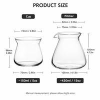 Minimalistische 5oz 15oz hittebestendige glazen koffiezetset van hoog borosilicaatglas met kan, sapmok en proefbeker voor café en thuisgebruik