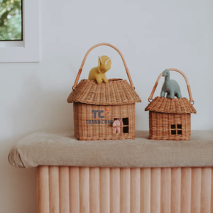 Prix de gros Maison en forme de panier en rotin décoration panier en osier enfants sac chambre décor Casa sac en osier maison de poupée cadeau - Product Image 6