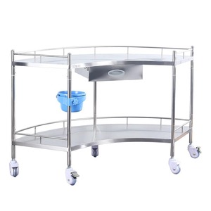 Guanlan Stainless Steel Fan Shaped Surgical Cart 200cm 2 Tier Hospital Trolley With Drawer And Bucket - Product Image 1