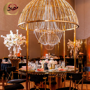 Muebles de boda de lujo, mesa de comedor de acero inoxidable con tapa de cristal - Product Image 2