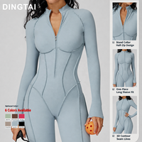 Combinaison une pièce Dingtai à blocs de couleur contrastés, demi-zip, pour femme, vêtement de sport, anti-transpiration, sans couture, bretelles spaghetti