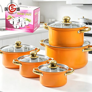 Conjunto de Panelas de Aço Inoxidável para Cozinha, 10 Peças, Panela de Sopa Laranja, Panelas de Casserole - Product Image 1