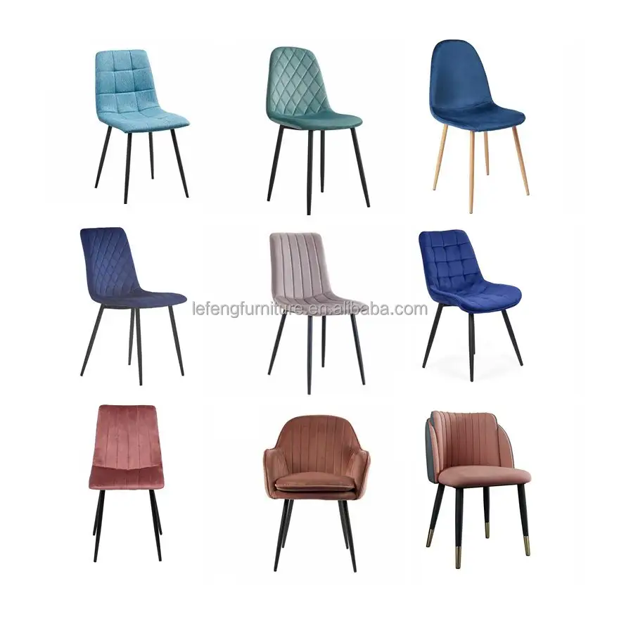 Silla de comedor de terciopelo con patas de Metal, tapicería nórdica, azul marino, verde, para sala de estar y Mesa, moderna, de tela de cuero, novedad