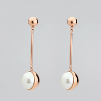 Boucles d'oreilles pendantes vintage en perles de nacre, plaquées or, en acier inoxydable, longues barres, bijoux pour femme, fiançailles, mariage