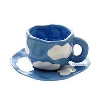 Trianglelyi-tasse à main irrégulière, tasse et soucoupe en métal coloré, bleu ciel et blanc