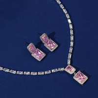 Collier de boucles d'oreilles en zircon en alliage de cuivre plaqué rhodium, édition coréenne, rectangulaire et polyvalente, 2 pièces