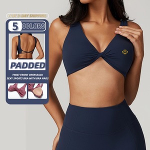 جودة عالية تصميم جديد المطبوعة امرأة سوداء اقتصاص رفع الجبهة تويست فتح الظهر الصيف عالية التأثير حمالة الصدر الرياضية - Product Image 1