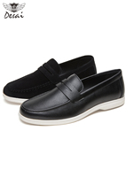 DX5194 Mocassins décontractés pour hommes en PU avec semelle en caoutchouc, à bride Penny, bout pointu, chaussures de bureau à enfiler, noires