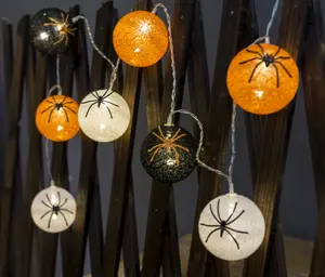 Kanlong – guirlande lumineuse de couleur blanche, orange, araignée noire, boule de coton, lumières féeriques d'halloween pour décoration de vacances