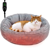 Lit chauffant électrique pour chat Novayapetix, en forme de beignet, en peluche, lavable à la main, lit chauffant pour animaux de compagnie, fond antidérapant, coussin chauffant réglable pour petits animaux