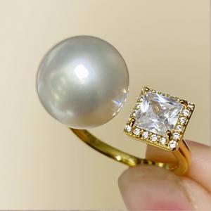 10609 Accessoires de perles DIY, support de bague vide en argent S925, support de bijoux en argent épais tendance avec perle ronde de 10-13 mm - Product Image 2