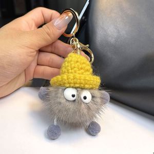 Porte-clés pendentif en peluche Eggette, adorable boule noire, 12 cm, doux, pour sac, avec pompon - Product Image 1