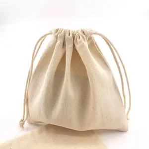 Üretici özel doğal büzgülü pamuklu çanta bej pamuk keten büzgülü torba ile pamuk iplik
