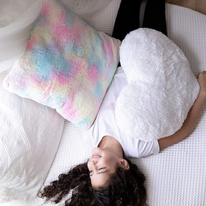 Girls Room Bed Ornament Soft Rainbow <strong>White</strong> <strong>Fluffy</strong> Case Heart Shape Cuddle Plushie Custom Home Decorative Throw <strong>Pillow</strong> - Product Image 2