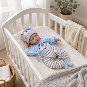 22 Zoll (55 cm) Reborn <span class=keywords><strong>Baby</strong></span>-Puppe Y-Z032 aus weichem Vinyl, realistisch schlafendes Neugeborenes, Junge, Sammlerstück für Erwachsene, blaues Outfit mit Schnuller als Geschenk - Product Image 2