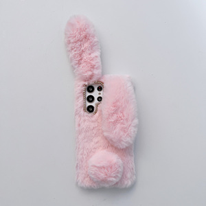 Free Shipping Warm Cover for Samsung S22 Ultra <strong>Fluffy</strong> Diamond Cute Rabbit Ears Fur Plush <strong>Phone</strong> <strong>Case</strong> - Product Image 1