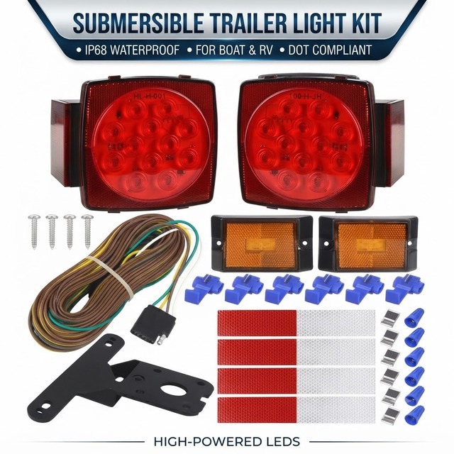 Rear LED Submersible Trailer Tail Light Kit Waterproof Stop Turn Tail Lights for Boat Truck Under - Universal Car Accessories