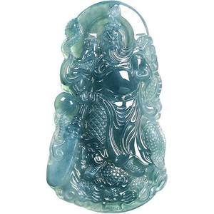 Pendentif en jade naturel bleu eau Guan Gong UNISEXE Design original Style chinois Cadeau avec certificat d'évaluation E013 - Product Image 5
