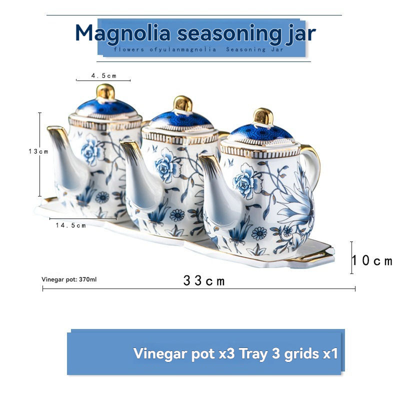 หม้อปรุงรส Blue+White-3 พร้อมถาดและช้อน 3 คัน