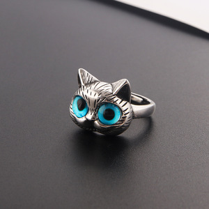 Anillo de Gato Regordete con Ojos Azules, Joyería Unisex con Forma de Animal, Regalo - Product Image 1