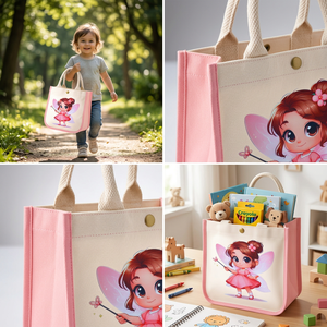 กระเป๋าผ้าแคนวาสและผ้าฝ้ายน้ำหนักเบาสำหรับเด็ก Fairy Kids เป็นมิตรกับสิ่งแวดล้อม  กระเป๋าอเนกประสงค์ขนาดกลางสำหรับจัดเก็บ - Product Image 4