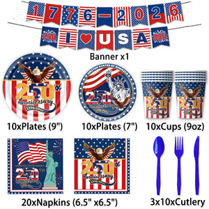 Artículos para la Fiesta del 250 Aniversario de Estados Unidos, Juego de Vajilla Patriótica, Decoraciones para el 4 de Julio, Día de la Independencia y el Día de los Caídos - Product Image 3