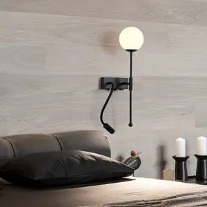 İskandinav minimalist yatak odası LED duvar lamba otel odası başucu masası okuma ile ışık dekorasyonu duvar lambası