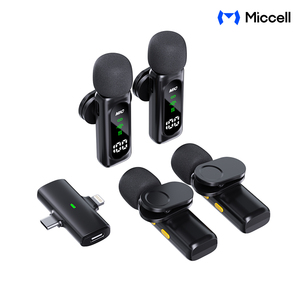 Set <span class=keywords><strong>de</strong></span> Micrófonos Lavalier Inalámbricos con 4 Mini Micrófonos <span class=keywords><strong>de</strong></span> Clip, Pantalla OLED, Batería <span class=keywords><strong>de</strong></span> 5-6H para Transmisión en Vivo desde Smartphones y Enseñanza - Product Image 1