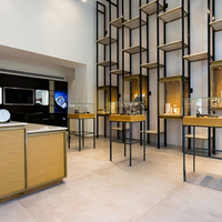 Vitrine de présentation de luxe en verre trempé avec base en bois de chêne massif, tiroir verrouillable et serrure de sécurité pour bijoux et montres