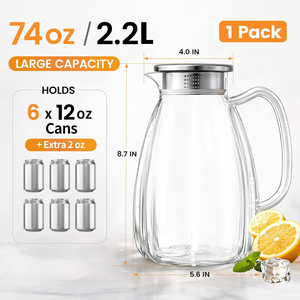 Grande <span class=keywords><strong>carafe</strong></span> <span class=keywords><strong>en</strong></span> <span class=keywords><strong>verre</strong></span> borosilicate résistant à la chaleur avec couvercle-filtre <span class=keywords><strong>en</strong></span> acier inoxydable, <span class=keywords><strong>carafe</strong></span> à eau côtelée <span class=keywords><strong>en</strong></span> <span class=keywords><strong>verre</strong></span> pour thé glacé - Product Image 6