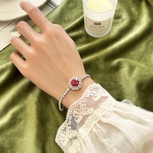High Quality Jewelry Eco-friendly <b>Copper</b> Insert 10MM Red Corundum Zircon Flower <b>Bracelet</b> for Romantic Bridal Looks - Product Image 6