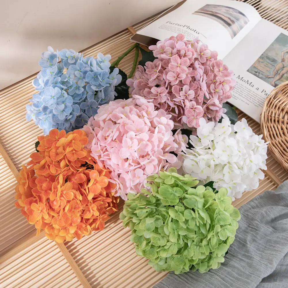 Flor artificial de hortensia de tacto real, arreglo de flores para decoración de hogar y oficina, buena calidad, para boda, para boda, oficina, 2017