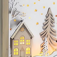 Cadre en bois N-Concept pour boîte à ombres de Noël avec lumière LED, scène de maison hivernale enneigée, décoration de Noël pour table