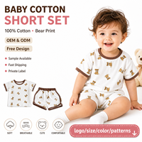 Ensemble court en coton personnalisé pour bébé, imprimé ours, respirant, vêtements pour enfants, tenues, pyjamas d'été pour tout-petits
