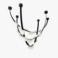 Lustre personnalisé en acier noir avec vague d'albâtre, lampe suspendue linéaire incurvée pour salon de villa à plafond haut