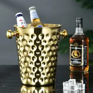 Cubo de hielo para cerveza, marca personalizada, galvanizado, lujoso, bronce, oro, champán, para fiestas