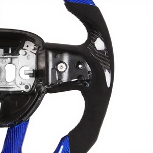 Volant YLCRacing à 4 branches modèle 375 <span class=keywords><strong>pour</strong></span> Dodge Challenger Blue Devil Horns, modification en fibre de carbone et cuir suédé, 375 mm intérieur - Product Image 5