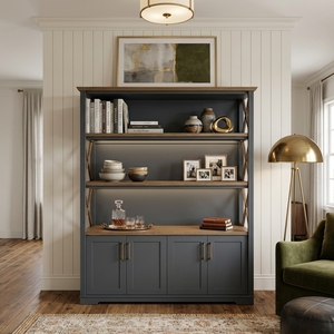 Estantería Moderna de Madera Maciza Estilo Rústico con Mueble Inferior, Estantería Alta de Madera Estilo Escandinavo con Espacio de Almacenamiento - Product Image 3