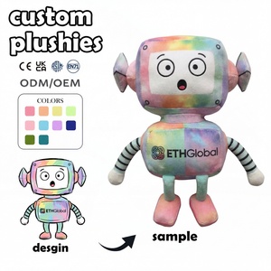 Peluches d'anniversaire personnalisées, jouets en peluche <span class=keywords><strong>robot</strong></span> avec logo, bras rayés tie-dye, poupée en tissu de coton avec estampage doré - Product Image 1