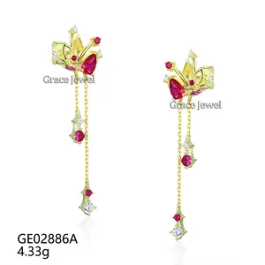 Grace Jewelry Fine Red Gemstone Ruby Custom Plant Shape Accessories Women Fashion Jewelry Flower Drop Earrings