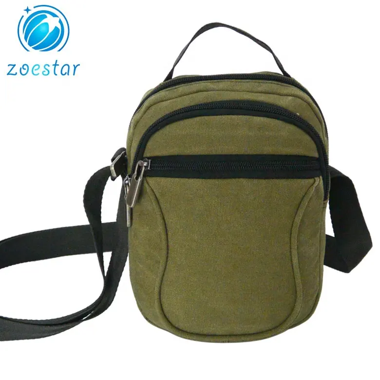 Durable Canvas Crossbody Shoulder Bag for Men Casual Three Compartments Satchel Haversack