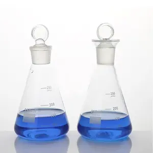 Venta al por mayor uso de laboratorio 250ml 500ml frasco de vidrio borosilicato cónico Erlenmeyer botellas con tapas de vidrio para clase escolar