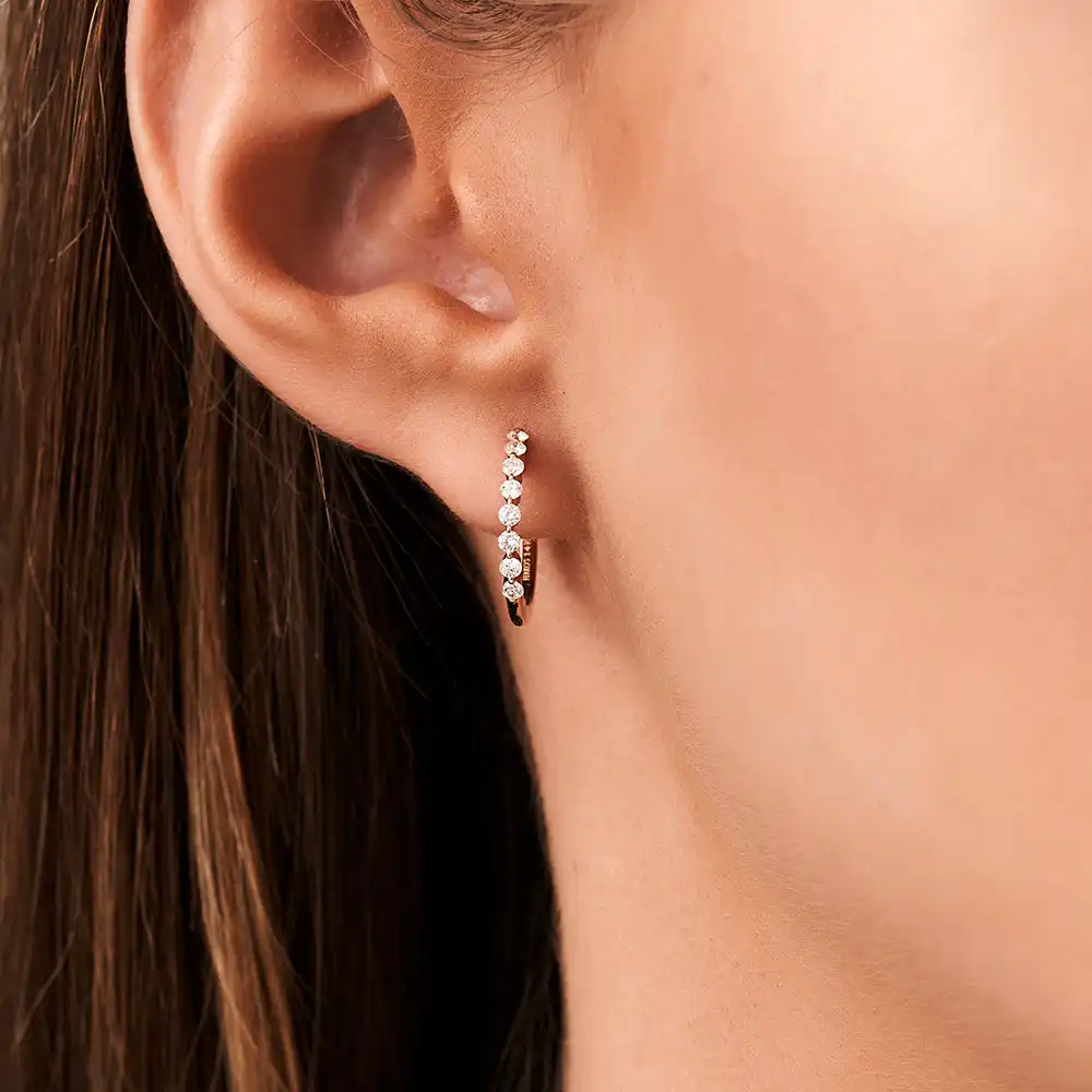 VLOVE Promotion Prix Perles Boucles d'oreilles Saphir 14k Or Massif Partagé Prong Diamant Boucles d'Oreilles Diamant Stud Boucles d'oreilles