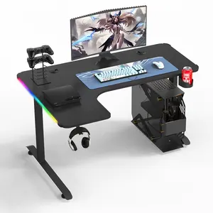 New RGB Light L-Shaped Computer Desk Office PC Racing Table Black Gaming Desk Large Size Computer Table