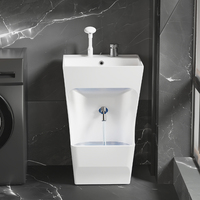 Lavabo sur pied en céramique moderne - Vasque carrée intégrée multifonctionnelle pour les mains et les pieds, surface émaillée lisse