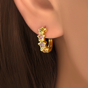 Pendientes de Aro Huggie con Forma de Estrella, Chapados en Oro de 18K, con Incrustaciones de Zirconia en Forma de Pentágono, Aros Pequeños para Mujer - Product Image 3