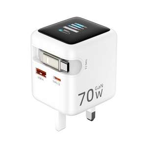 จอแสดงผล TFT 70W พร้อมที่ชาร์จแบบพับเก็บได้ Gan Charger USB Type C PD3.0 PPS 2C1A ปลั๊กแบบพับได้ US EU AU UK KC JP ที่ชาร์จติดผนังแบบพกพา ชาร์จเร็ว - Product Image 1